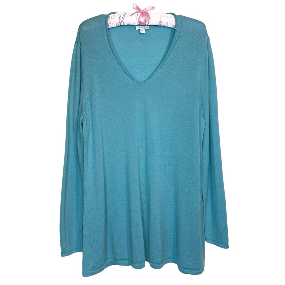 J. Jill 100% L Merino Wool V-Neck Pullover Sweater Blue Long Sleeve Lightweight
